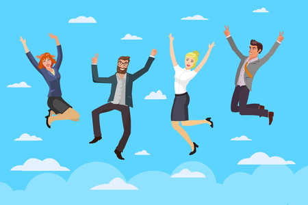 people jumping highのイラスト素材