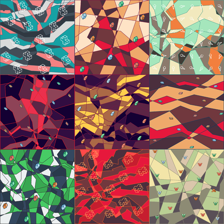 Collection of different colorful geometric patterns, abstract digital backgroundsのイラスト素材