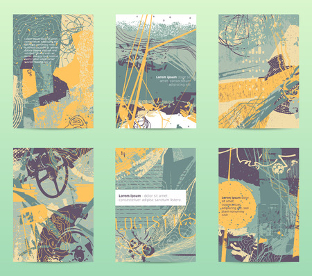 spring collection of abstract cards or cover images, trendy colors compositions with absract shapes and texturesのイラスト素材
