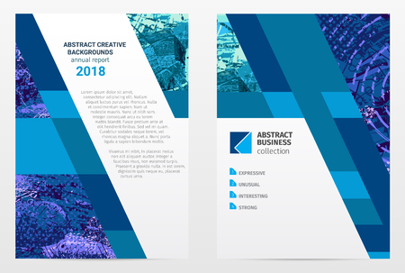 Cover design annual report, brochure template layout, A4 with abstract expressive textures for business, finance. Creative vector design set.のイラスト素材