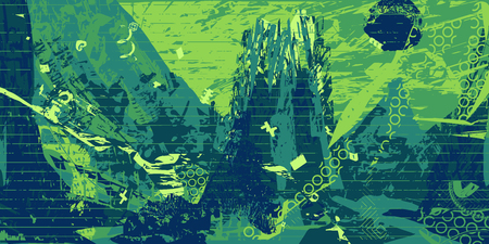 green artistic neo-grunge style abstract background, made with hand drawn textures and brushesのイラスト素材