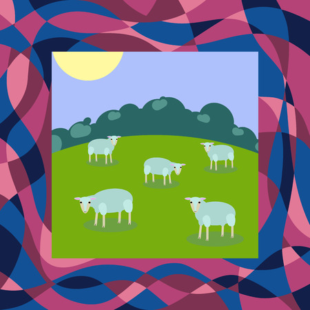 sheeps on a meadowのイラスト素材