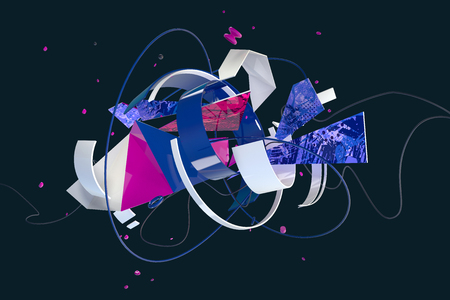 Abstract stylish 3D composition made of different shapes and objects in spaceの写真素材