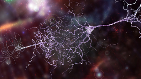 conceptual image with neuron cell in abstract spaceの写真素材