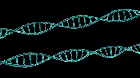 DNA spirals close up view isolated on blackの写真素材