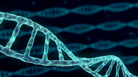 human DNA spiral molecules in abstract deep spaceの写真素材