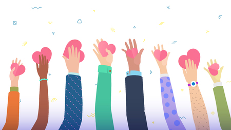 Conceptual flat design style trendy illustration for social relationships theme, love, charity, peaceのイラスト素材