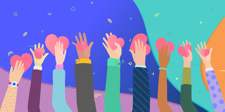 Conceptual flat design style trendy illustration for social relationships theme, love, charity, peaceのイラスト素材