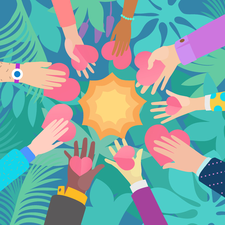 Conceptual flat design style trendy illustration for social relationships theme, love, charity, peaceのイラスト素材