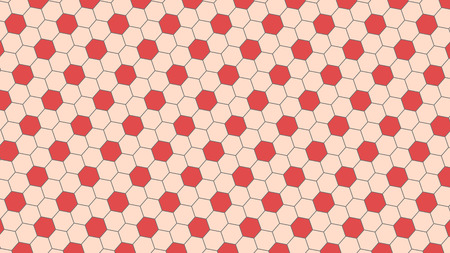Diagonal dynamics texture of a soccer ball surface, red and pink hexagons as a geometric background