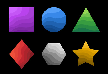 Set of geometric primitives filled with wavy texture and having color differentiationのイラスト素材