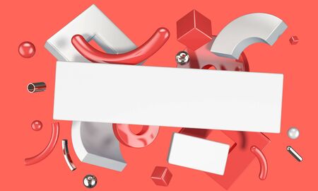 Abstract 3D composition with geometric objects and blank plankの写真素材