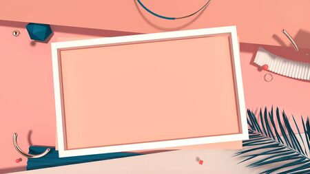 Abstract 3D background in trendy colors with unusual objects and shapesの写真素材