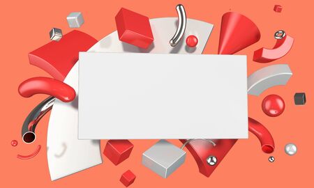 Abstract 3D composition with geometric objects and blank plankの写真素材