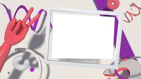 Abstract 3D background in trendy colors with unusual objects and shapesの写真素材