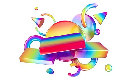 Abstract composition with 3D objects in all colors gradients