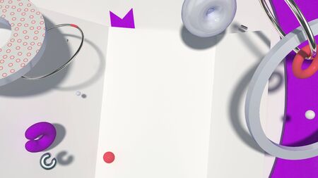 Abstract 3D background in trendy colors with unusual objects and shapesの写真素材