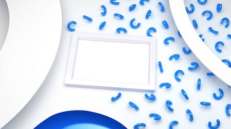 Absatract white background with random shapes and empty frameの写真素材