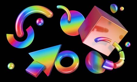 Abstract composition with 3D objects in all colors gradientsの写真素材