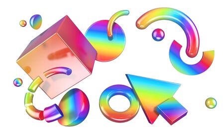 Abstract composition with 3D objects in all colors gradientsの写真素材