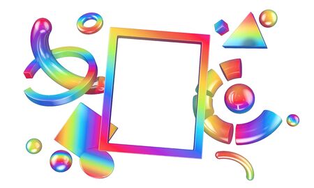 Abstract composition with 3D objects in all colors gradients