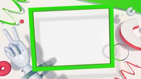Abstract 3D background in trendy colors with unusual objects and shapes
