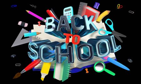 colorful composition with school related objects and Back-to-School textの写真素材
