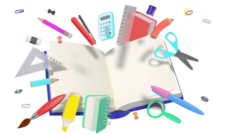 colorful 3D composition with different school related objectsの写真素材