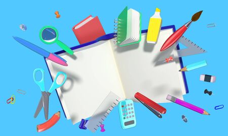 colorful 3D composition with different school related objectsの写真素材