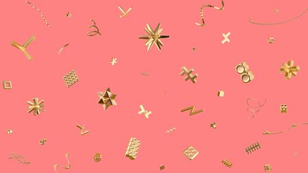 Festive background with abstract golden shapes on pinkの写真素材