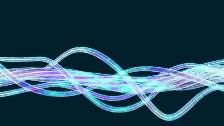 Twisted shape formed by glowing transparent wires transferring data, high resolution technology 3D backgroundの写真素材