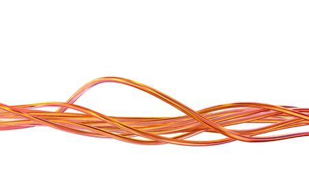 3D render of glossy copper wires, techology design elements isolated on whiteの写真素材