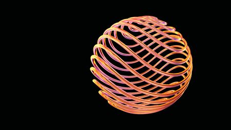 High tech conceptual objects, sphere made of glossy copper wires twisted in 3D spaceの写真素材
