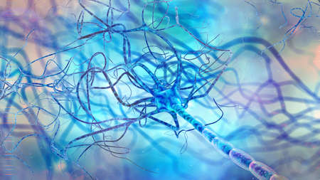 Human brain cell neuron close up in abstract spaceの写真素材