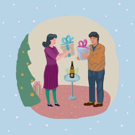 Happy New Year and Merry Christmas conceptual greeting cardのイラスト素材