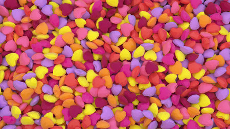 Valentines day festive background with heap of colored heartsの写真素材