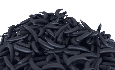 huge heap of strange black bananas isolated on whiteの写真素材