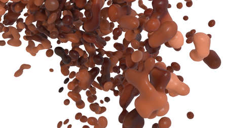 LIquid milk chocolate drops close up view isolated on blackの写真素材