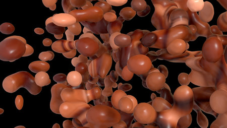LIquid choco drops close up view isolated on blackの写真素材