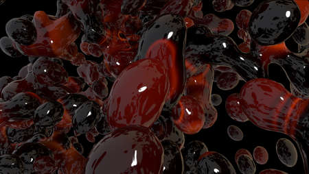 glossy brown liquid drops on black, close up viewの写真素材