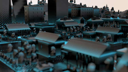 conceptual digital illustration with stylized black cityの写真素材