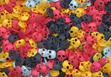 funny skulls festive background with heap of trendy tiny objectsの写真素材