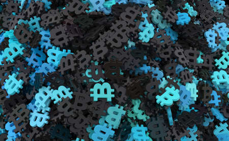 digital background with heap of famous cryptocurrensy signs