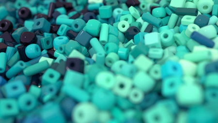 Close up view of tiny decorative bright colored beadsの写真素材