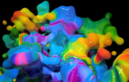 Abstract multicolored blob close up view isolated on blackの写真素材