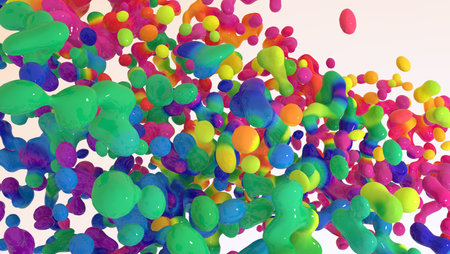 Abstract digital decorative background with multicolored liquid paintの写真素材