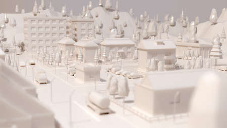 abstract small town model made of white plasticの写真素材