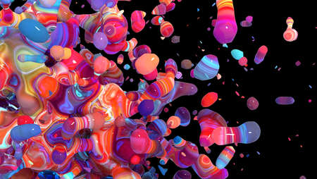 Abstract multicolored positive background with liquid object on blackの写真素材