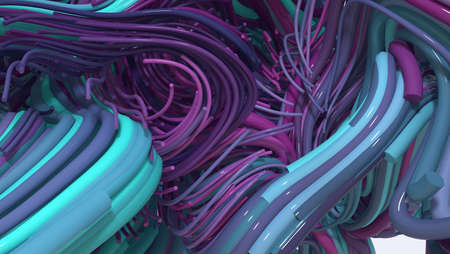 abstract digital background with huge knot of plastic wiresの写真素材