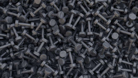 Sport background with many black matted dumbbellsの写真素材